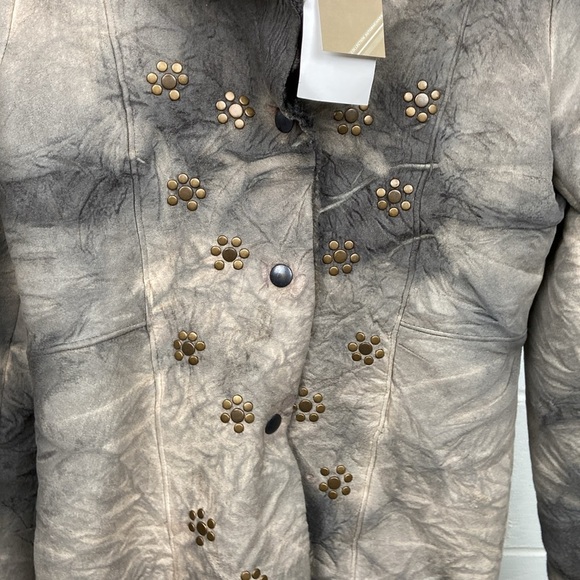 NWT SXY'S Paris Faux Leather Faux Fur‎ Women's Jacket Size 2 Grey Rocker Hippie - Picture 2 of 13